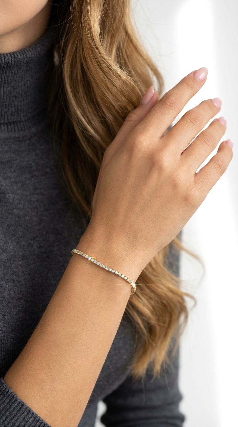 KATE 3MM White CZ Diamond Tennis Bracelet 18K Gold Over Sterling Silver