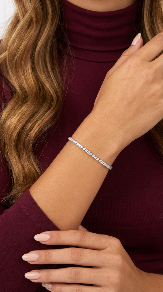 KATE 3MM White CZ Diamond Tennis Bracelet in Rhodium Over Sterling Silver