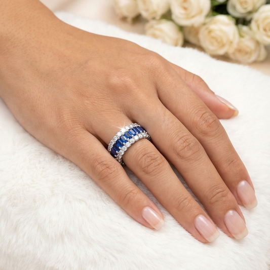 KATHERINE Royal Blue CZ Diamond Three-Row Eternity Ring