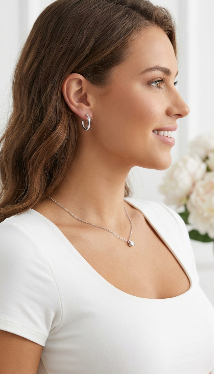 KAYLEE 20MM White Crystal Diamond Hoop Earrings 18K White Gold Over Sterling Silver