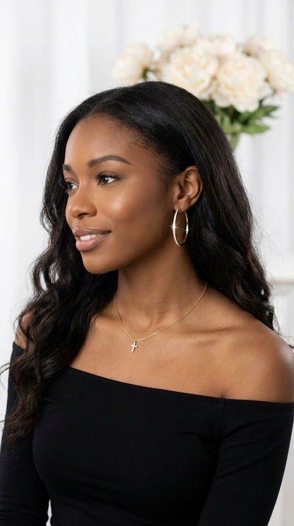 KAYLEIGH 40MM White Crystal Diamond Hoop Earrings 18K Gold Over Sterling Silver