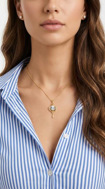 KIMBERLEY White Pearl & CZ Pendant Necklace in 18K GP