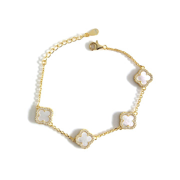 LAURA Four-Leaf Clover CZ & Mother-of-Pearl Bracelet in 18K GP