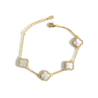 LAURA Four-Leaf Clover CZ Pearl Bracelet 18K Gold Over Sterling Silver