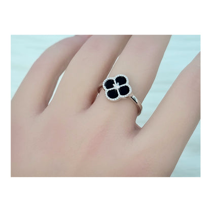 LEAH Black Onyx Four Leaf Clover Adjustable Ring