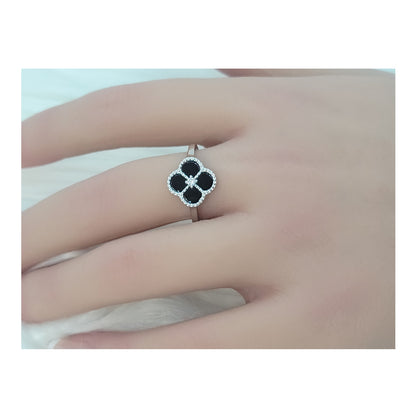 LEAH Black Onyx Four Leaf Clover Adjustable Ring