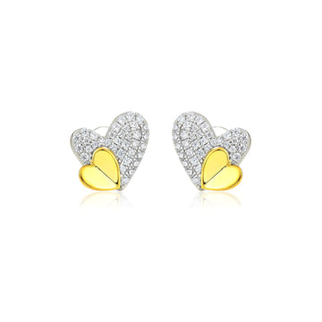 LOIS Heart CZ Diamond Stud Earrings, Dual-Tone 18K GP