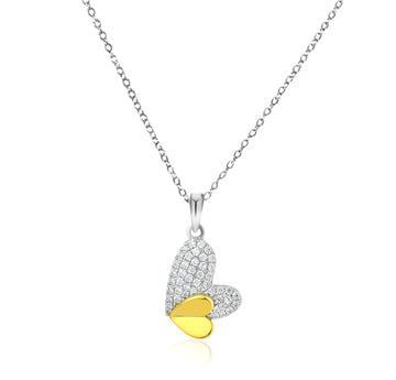 LOIS Heart CZ Diamond Pendant Necklace, Dual-Tone 18K GP