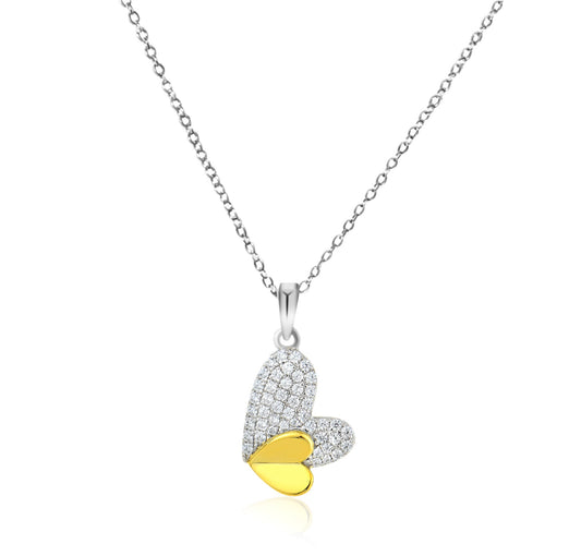 LOIS Heart Pendant Necklace in 18K Gold and Rhodium Over Sterling Silver