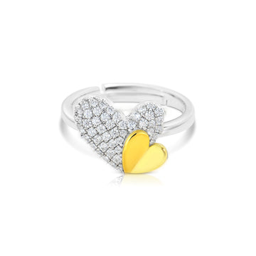 LOIS Heart CZ Diamond Adjustable Ring, Dual-Tone 18K GP