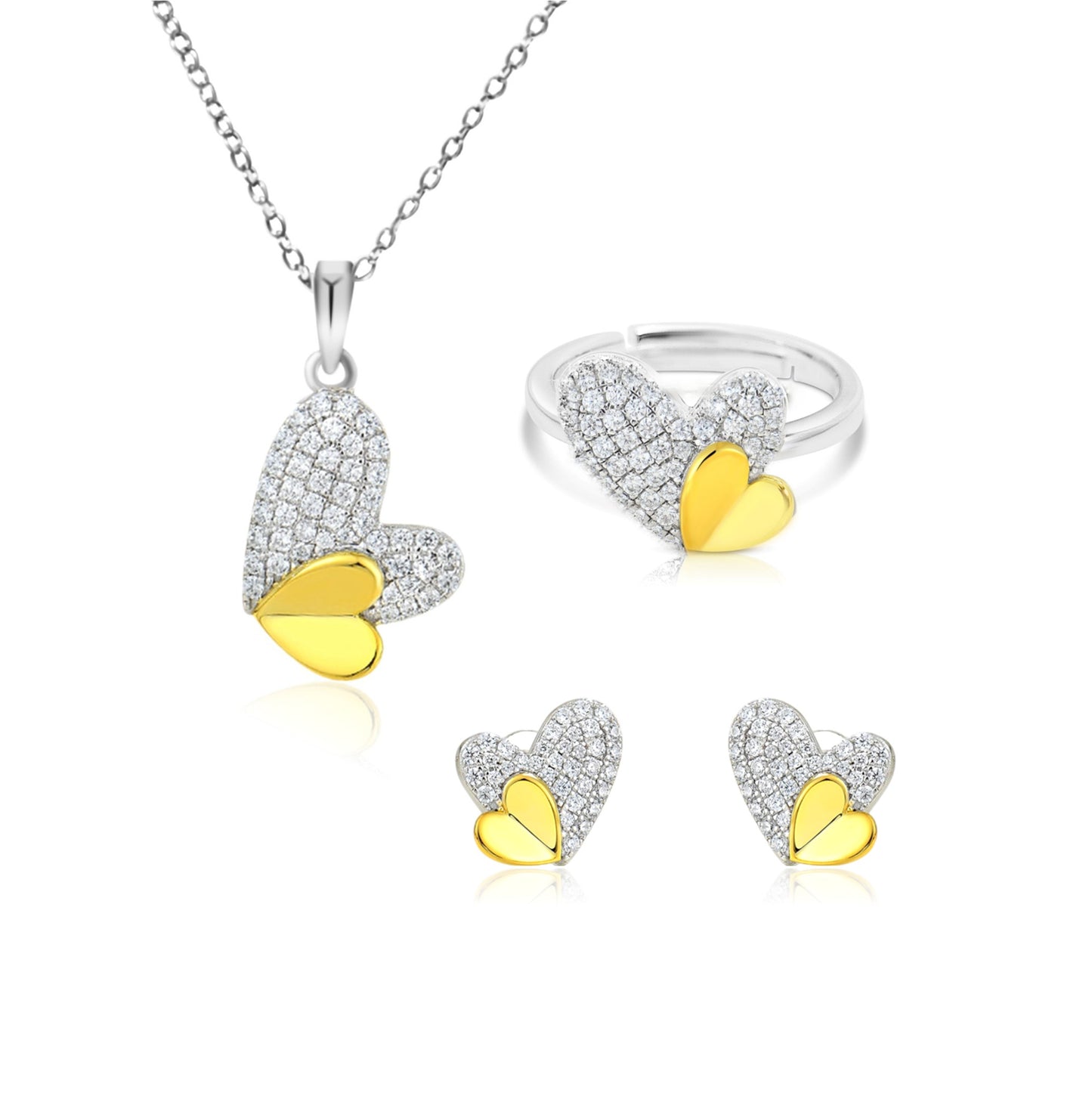 LOIS 3-Piece Heart Earrings, Necklace, Ring 18K Gold Over Sterling Silver