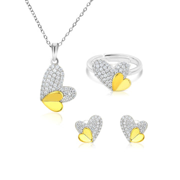 LOIS 3-Piece CZ Heart Necklace, Earrings & Ring Set, Dual-Tone 18K GP