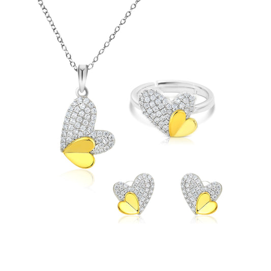 LOIS 3-Piece Heart Earrings, Necklace, Ring 18K Gold Over Sterling Silver