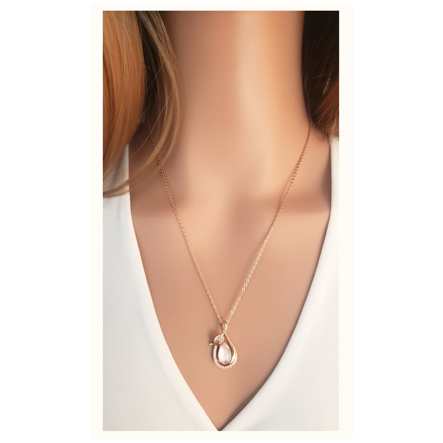 LOUISE Rose Quartz Earrings, Necklace Set in 18K Rose Gold Over Sterling Silver