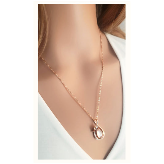 LOUISE 2-Piece Jewelry Set, Rose Quartz Earrings & Necklace 18K Rose Gold Plated