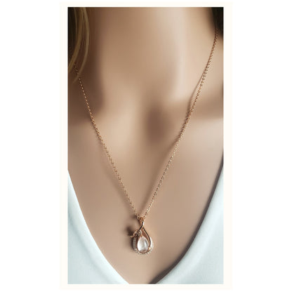 LOUISE Rose Quartz Earrings, Necklace Set in 18K Rose Gold Over Sterling Silver