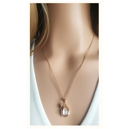 LOUISE Rose Quartz Pendant Necklace 18K Rose Gold Plated
