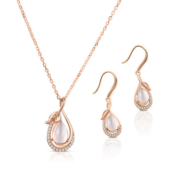 LOUISE 2-Piece Rose Quartz Earrings & Necklace Set in 18K RGP