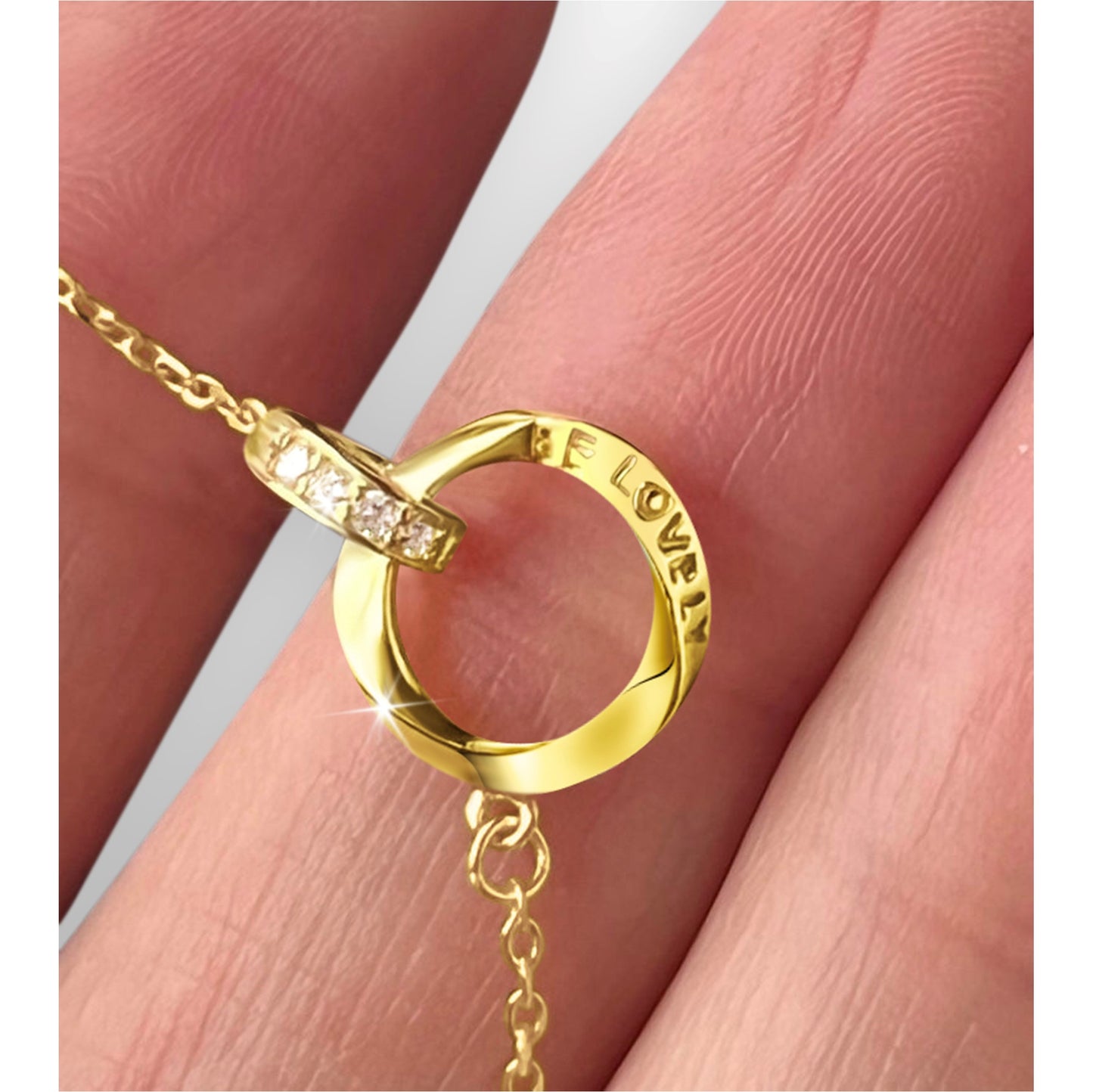 LOVELY Engraved Interlocking Circles Necklace 18K Gold Plated