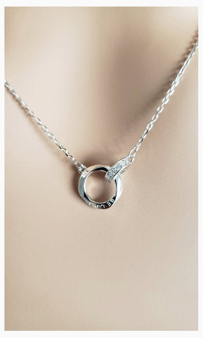 LOVELY Engraved Interlocking Circles Necklace in Rhodium Over Sterling Silver