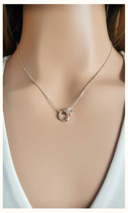 LOVELY Engraved Interlocking Circles Necklace in Rhodium Over Sterling Silver