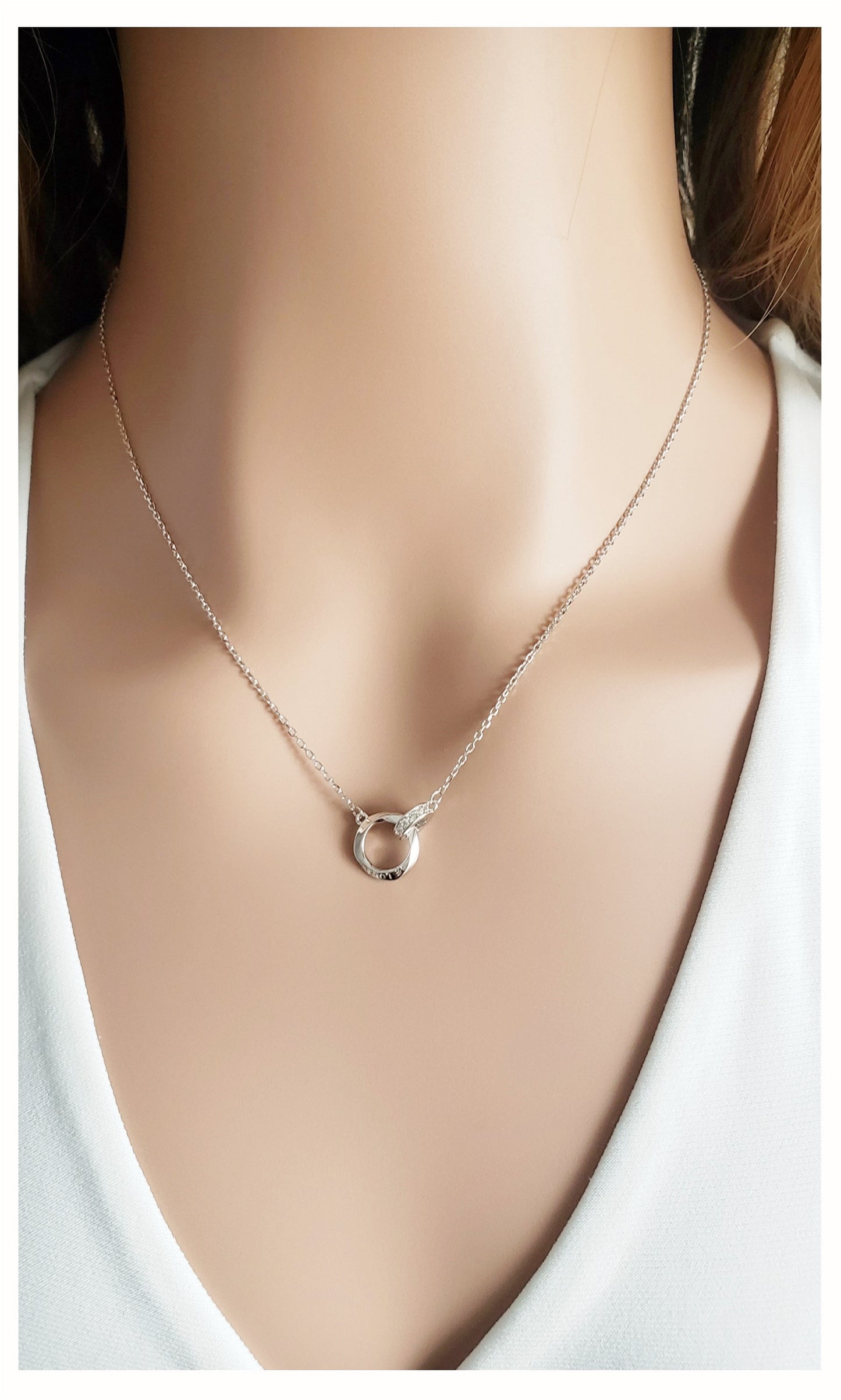 LOVELY Engraved Interlocking Circles Necklace in Rhodium Over Sterling Silver