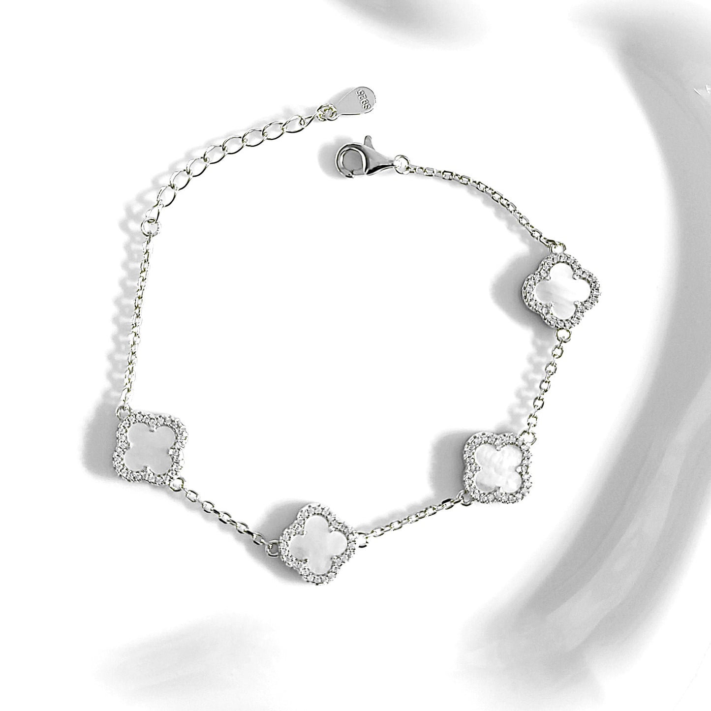 LAURA Four-Leaf Clover Bracelet in Rhodium Over Sterling Silver