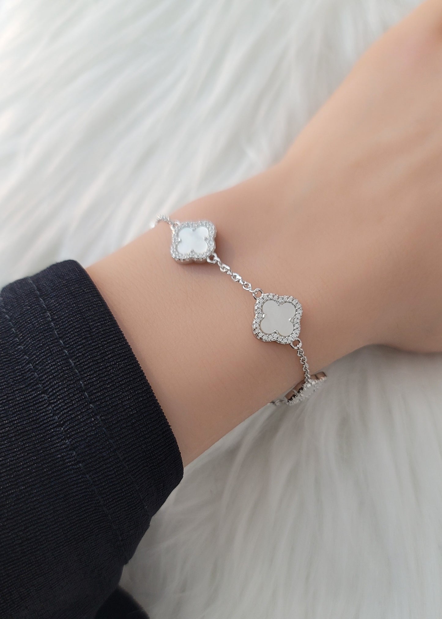 LAURA Four-Leaf Clover Bracelet in Rhodium Over Sterling Silver