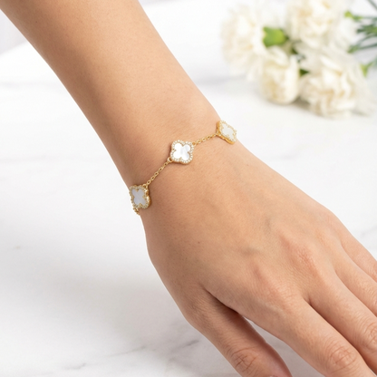 LAURA Four-Leaf Clover CZ Pearl Bracelet 18K Gold Over Sterling Silver
