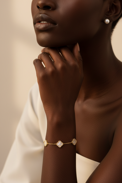LAURA Four-Leaf Clover CZ & Mother-of-Pearl Bracelet in 18K GP