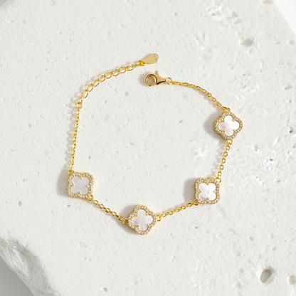 LAURA Four-Leaf Clover CZ & Mother-of-Pearl Bracelet in 18K GP
