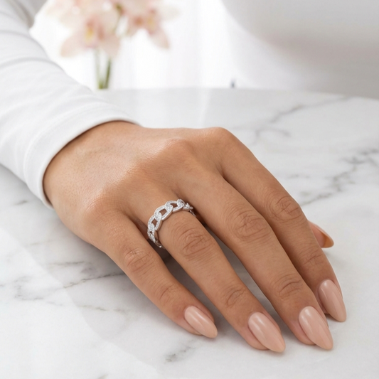 LINDA Adjustable Chain Link Ring in Rhodium Over Sterling Silver