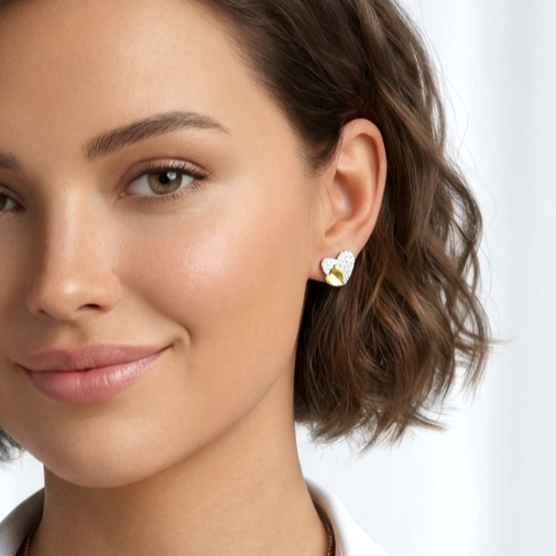 LOIS Heart Earrings in 18K Gold and Rhodium Over Sterling Silver