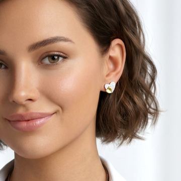 LOIS Heart CZ Diamond Stud Earrings, Dual-Tone 18K GP