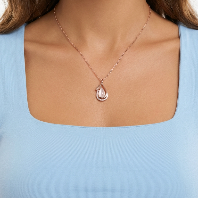 LOUISE Rose Quartz Pendant Necklace 18K Rose Gold Over Sterling Silver