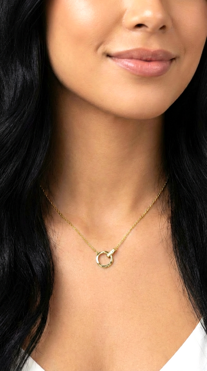 LOVELY Engraved Interlocking Circles Necklace 18K Gold Over Sterling Silver
