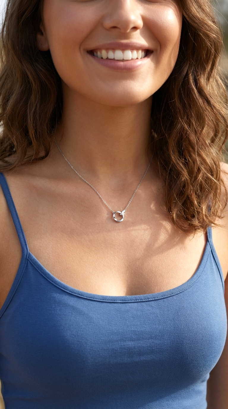 LOVELY Engraved Interlocking Circles Necklace in Rhodium Over Sterling Silver