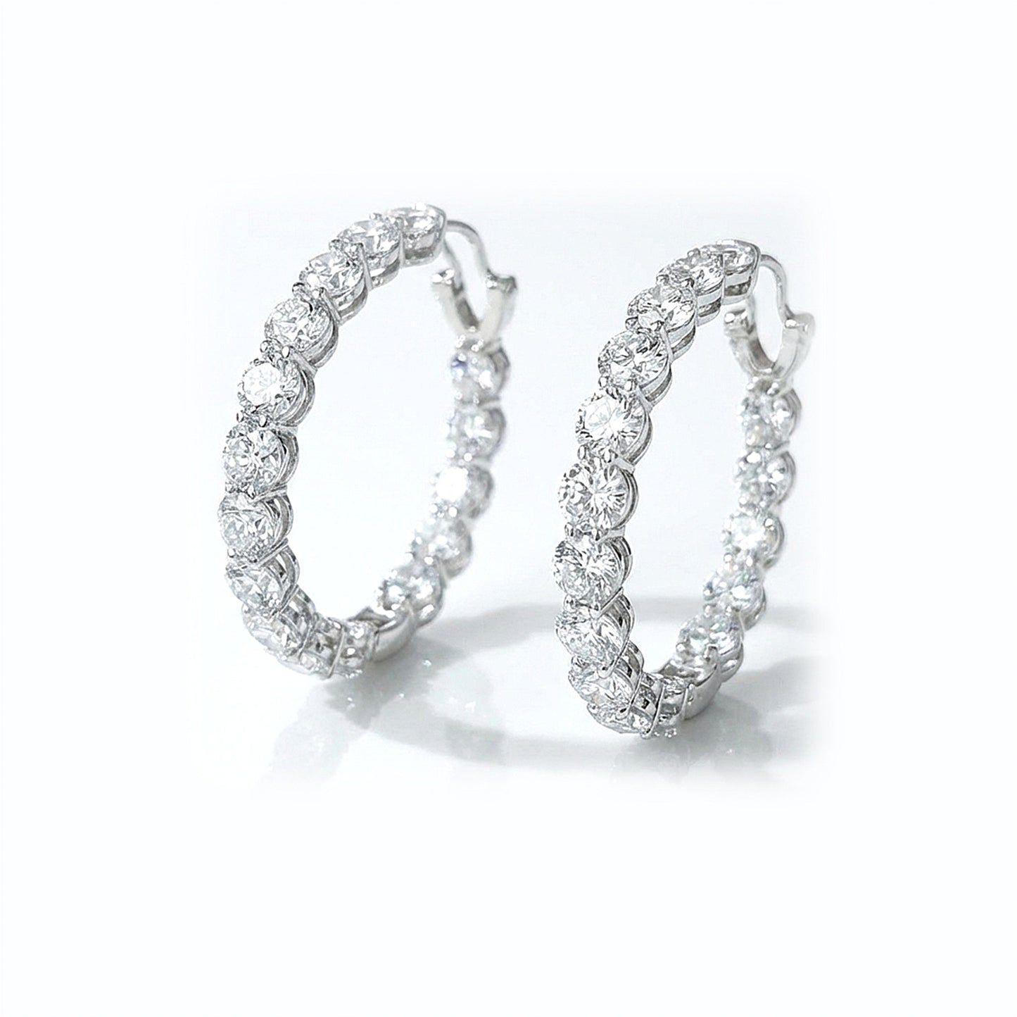 MAËVA 40MM White CZ Diamond Hoop Earrings in Rhodium Over Sterling Silver