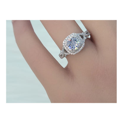 MAGGIE White CZ Diamond Simulant Double Halo Ring in Rhodium Over Sterling Silver