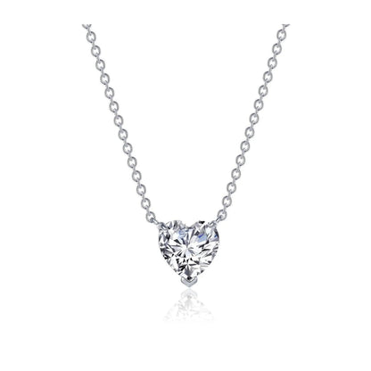 MARIE Heart Solitaire White CZ Diamond Pendant Necklace in Rhodium Over Sterling Silver
