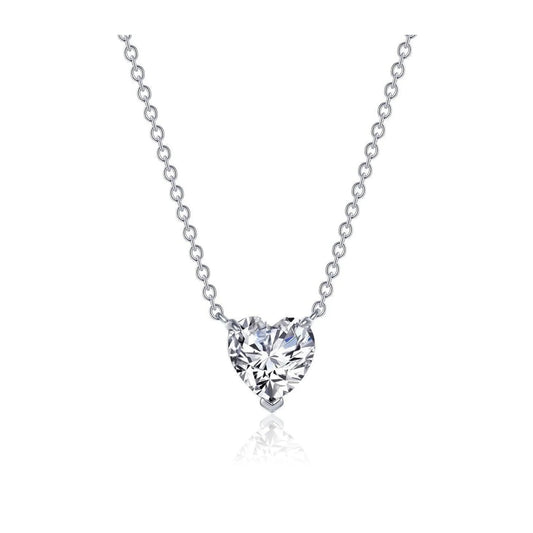 MARIE Heart Solitaire White CZ Diamond Pendant Necklace in Rhodium Over Sterling Silver