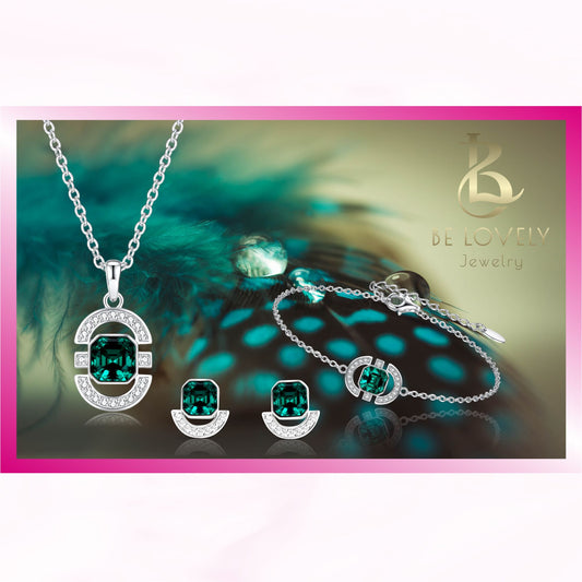 MELODY 3-Piece Jewelry Set, Emerald Green Crystal Bracelet, Earrings & Necklace