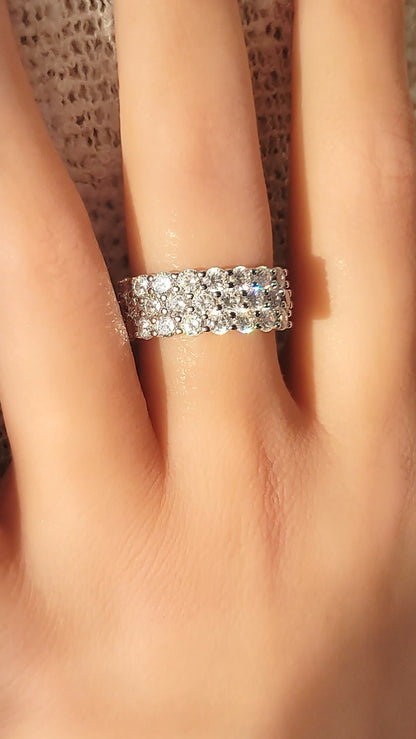 BENNY Triple Row Pave White CZ Diamond Eternity Band in Rhodium Over Sterling Silver