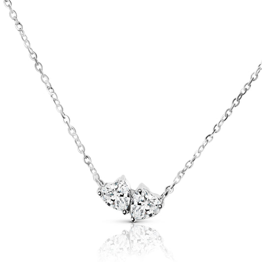 MỸ TUYEN  Double Heart White CZ Diamond Simulant Pendant Necklace in Rhodium Over Sterling Silver
