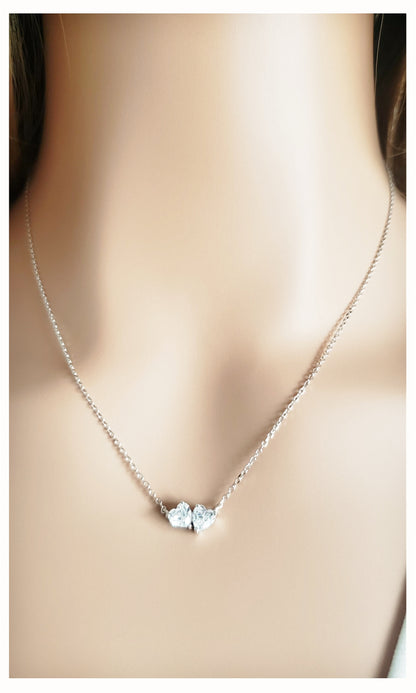MỸ TUYEN  Double Heart Necklace Pendant in Sterling Silver