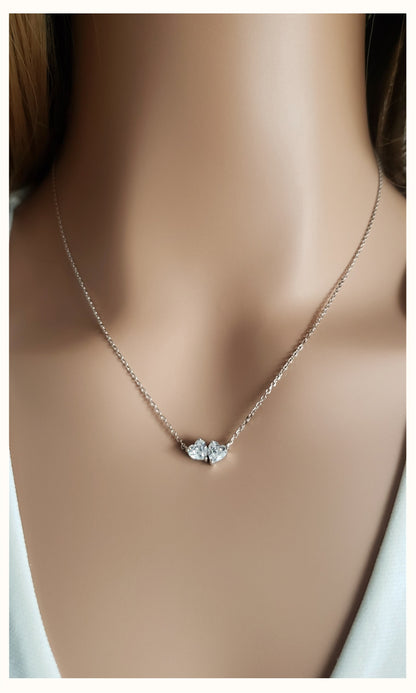 MỸ TUYEN  Double Heart Necklace Pendant in Sterling Silver
