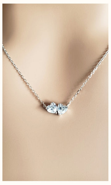 MỸ TUYEN Double Heart CZ Diamond Pendant Necklace