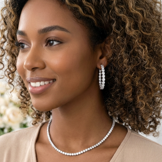 MAËVA 40MM White CZ Diamond Hoop Earrings in Rhodium Over Sterling Silver