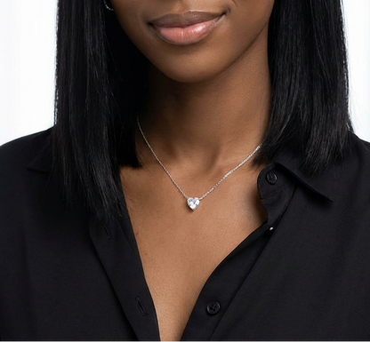 MARIE Heart Solitaire White CZ Diamond Pendant Necklace in Rhodium Over Sterling Silver
