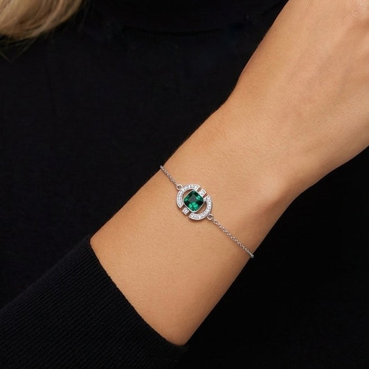 MELODY Emerald Green Crystal Bracelet in Rhodium Over Sterling Silver
